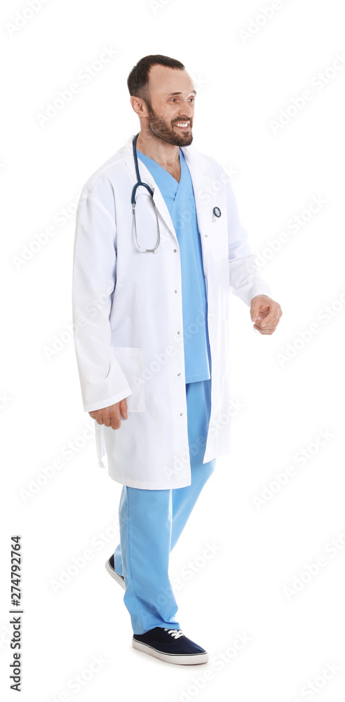 Full length portrait of male doctor isolated on white. Medical staff Full length portrait of male doctor isolated on white. Medical staff