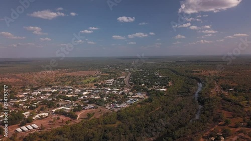 Wide aerial panning right shot of Katherine River in Australia. photo