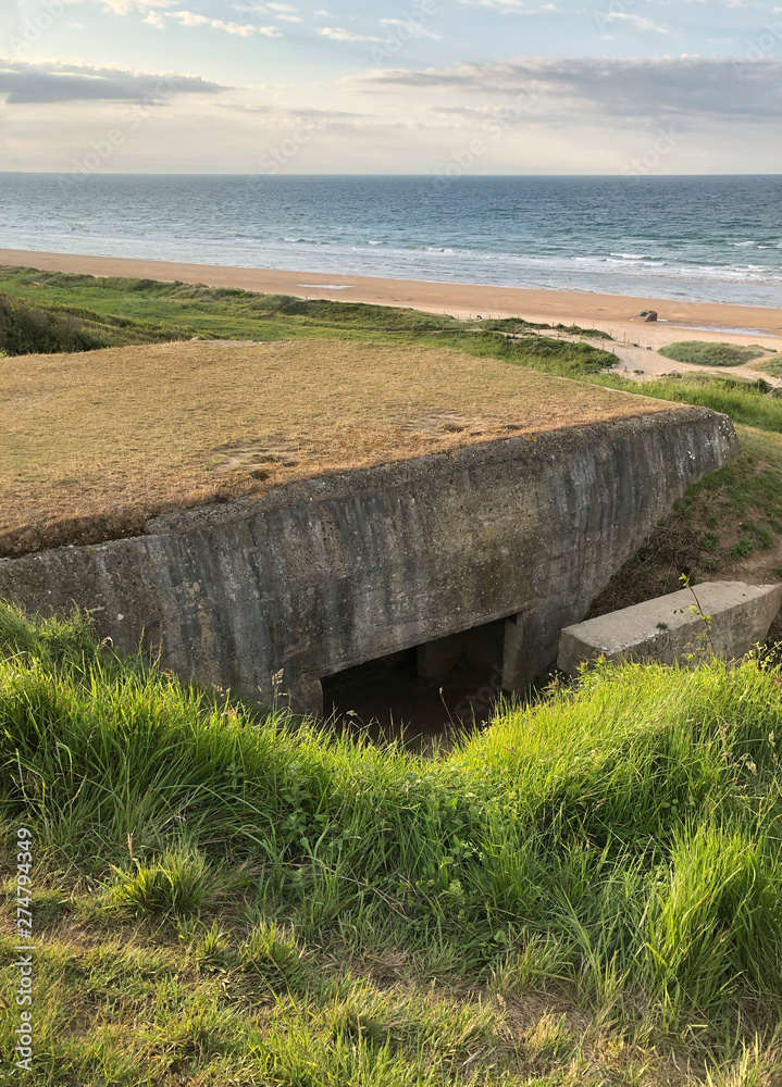 Nazi German pillbox fortification built during WWII above Normandy ...