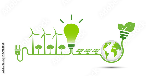 Energy ideas save the world concept Power plug green ecology Isolate On White Background,Vector Illustration