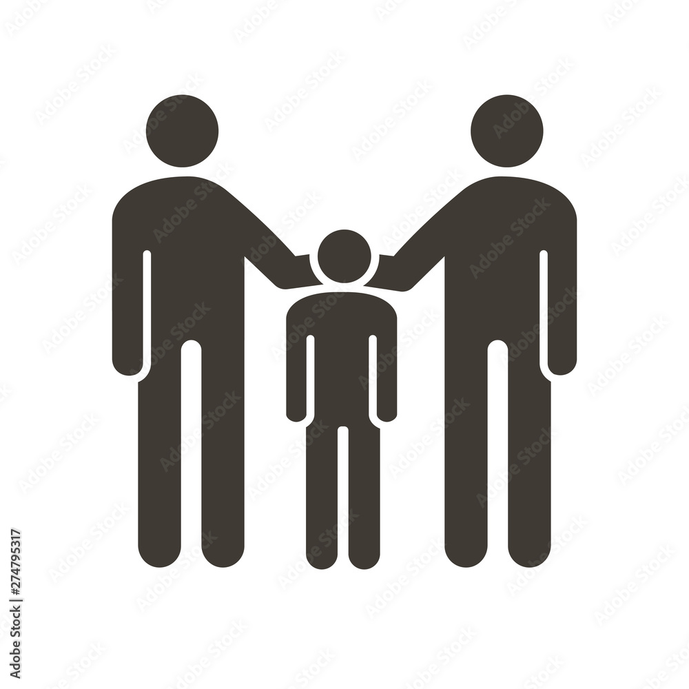 Family with parents and kid icon. Vector flat glyph illustration. For concepts of family union, adopting a child, same sex parenting, orphanage, custody of minor child in a divorce Family with parents and kid icon. Vector flat glyph illustration. For concepts of family union, adopting a child, same sex parenting, orphanage, custody of minor child in a divorce