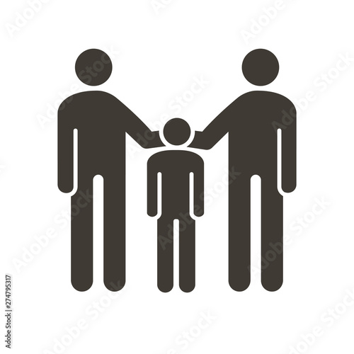 Family with parents and kid icon. Vector flat glyph illustration. For concepts of family union, adopting a child, same sex parenting, orphanage, custody of minor child in a divorce