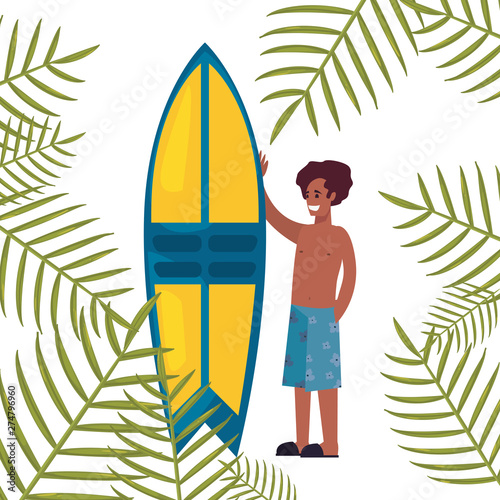 man with surfboard summer time