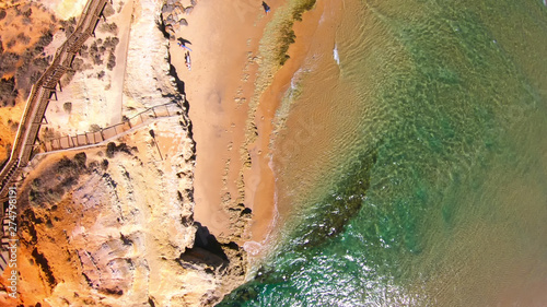 Drone aerial of the spectacular South Australian Southport Onkaparinga River mouth estuary and coastline.
