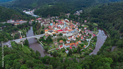 The picturesque town of Loket in the meander of the river Ohre photo