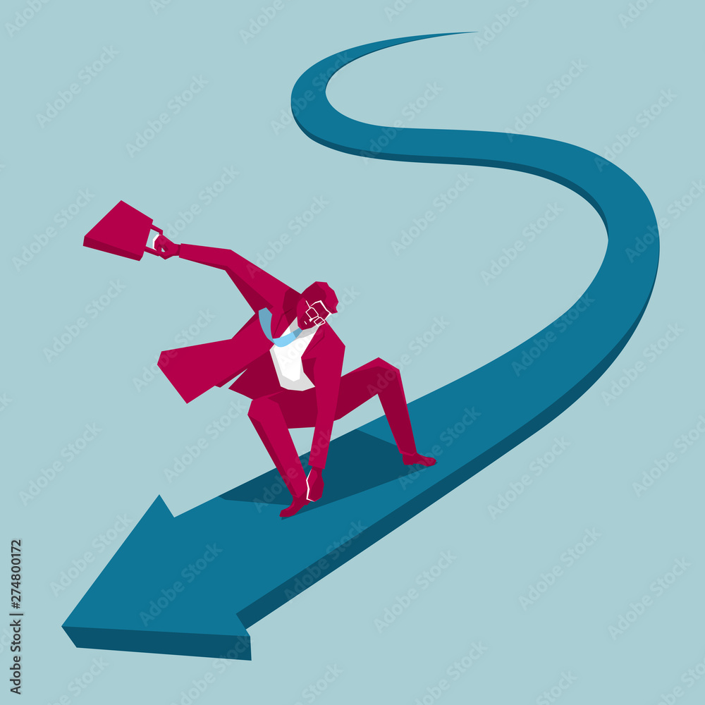 Obraz premium Businessman is surfing. Isolated on blue background.