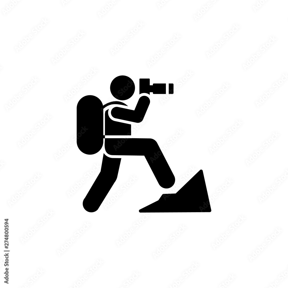 Man mountain photography camera icon. Element of pictogram adventure illustration Man mountain photography camera icon. Element of pictogram adventure illustration