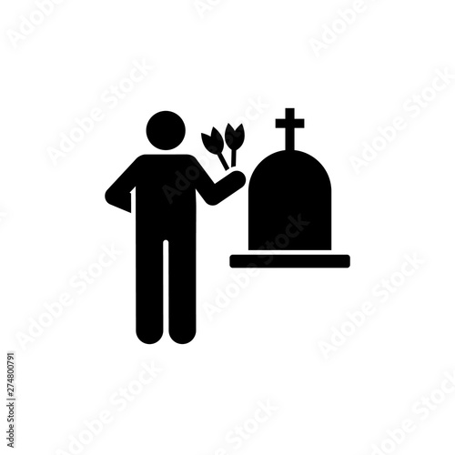 Man funeral flower sorrow weep icon. Element of pictogram death illustration