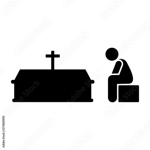 Man coffin sorrow weep icon. Element of pictogram death illustration