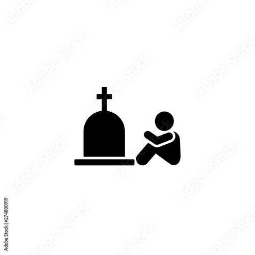 Child coffin sorrow cry weep icon. Element of pictogram death illustration