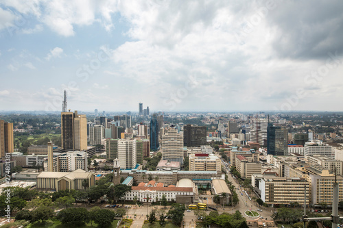 High angle aerial view of downtown Nairobi, Kenya. © Wollwerth Imagery