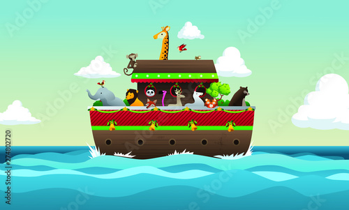 Noah's ark illustrations with animals in the sea