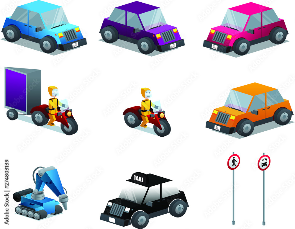 Naklejka premium cars and motorcycles isometric illustrations