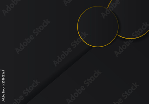 Vector of luxury abstract dark background with circle shape. Realistic golden line and shapes textured object. Futuristic and elegant. Eps 10.