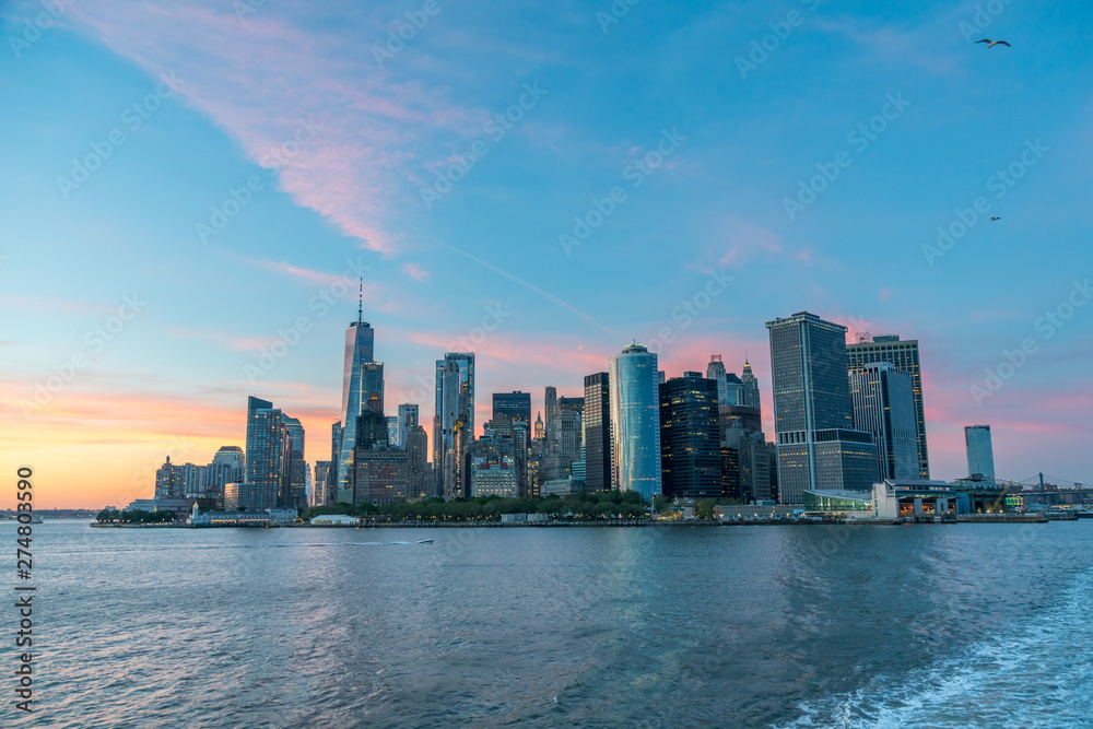 View of Manhattan Skyline During Sunset From Ferry