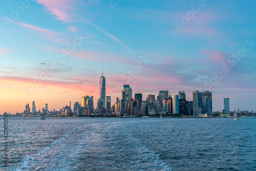 Downtown Manhattan During Clear Summer Sunset From the Hudson