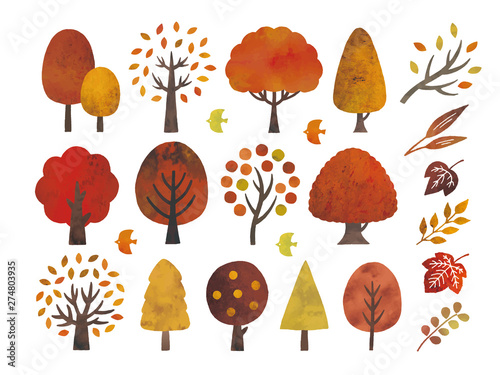 水彩の秋の木セット