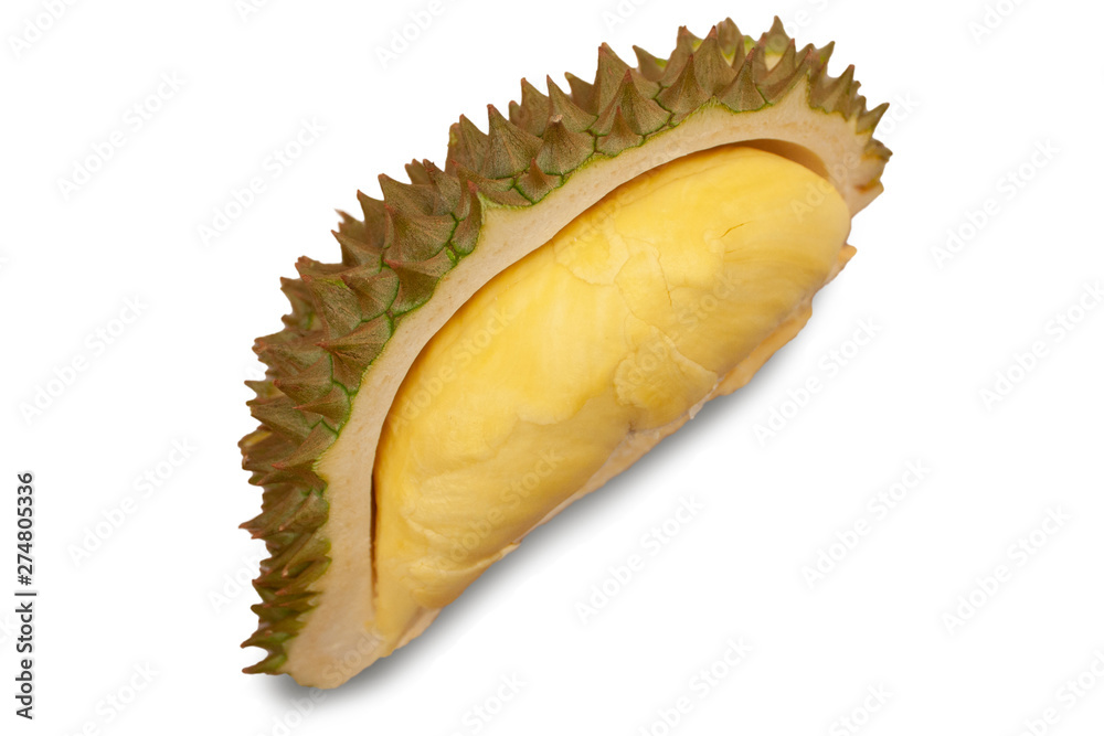 Fototapeta premium Piece of durian. Smelly asia fruit. Isolated on white background.
