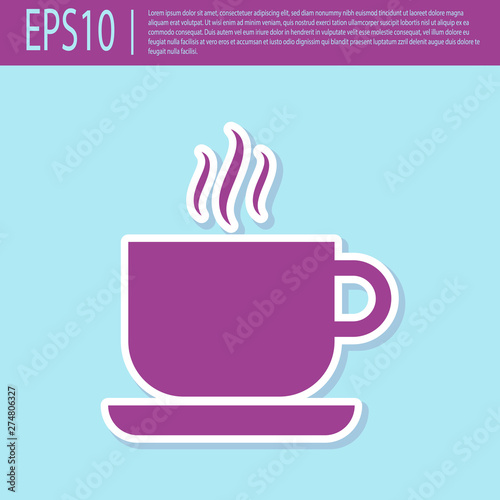Retro purple Coffee cup icon isolated on turquoise background. Tea cup. Hot drink coffee. Flat design. Vector Illustration