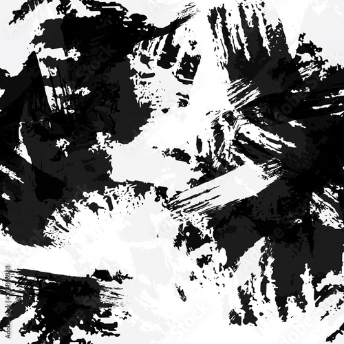 Black and white seamless abstract background of smears of paint. Texture for printing on fabric, business cards, posters.