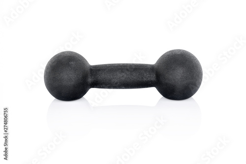 Black metal dumbbell on isolated background