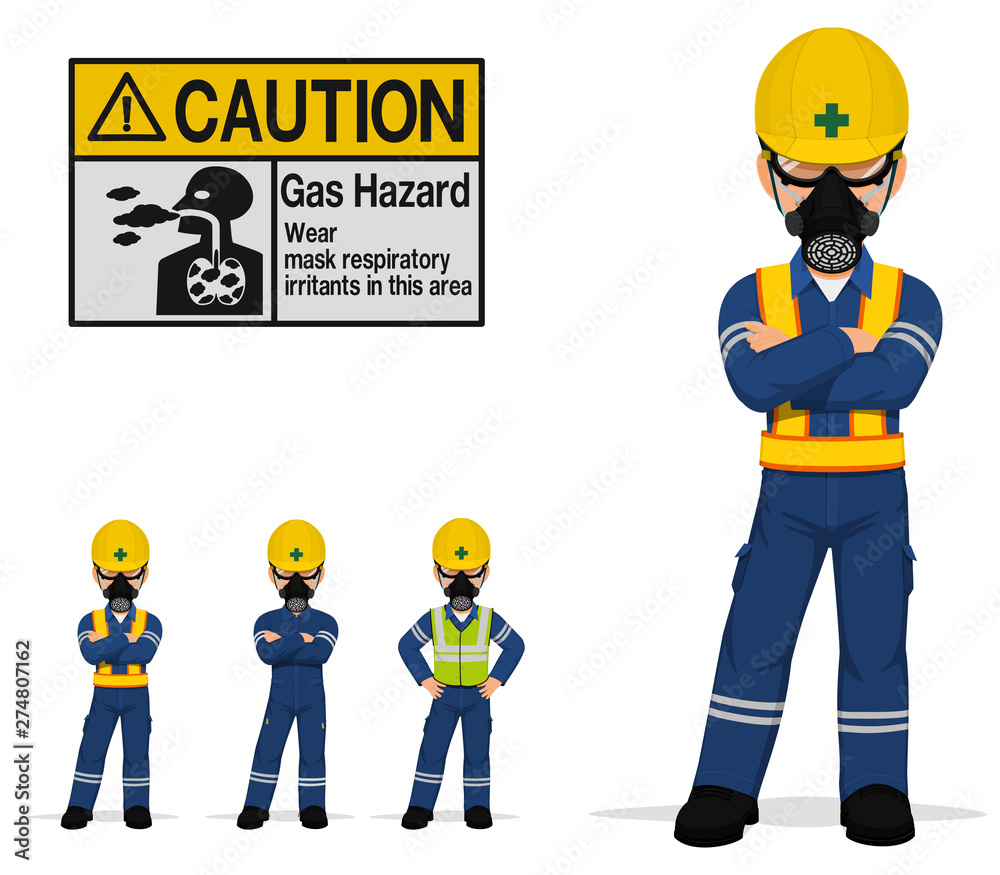 An isolated industrial worker with respirator on transparent background An isolated industrial worker with respirator on transparent background
