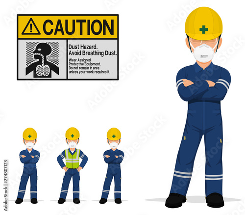 An isolated industrial worker with a dust mask on transparent background