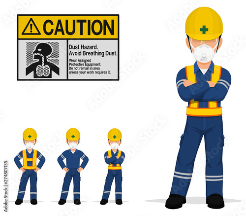An isolated industrial worker with a dust mask on transparent background