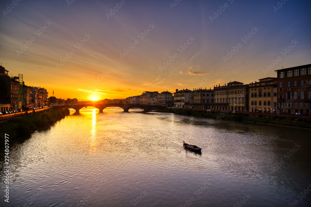 Florence, along the Arno River, in the Tuscany region of Italy.