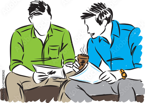 TWO BUSINESSMEN WORKING TOGETHER VECTOR ILLUSTRATION