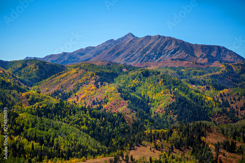 Fall mountain landscapes with changing leaves. © julie