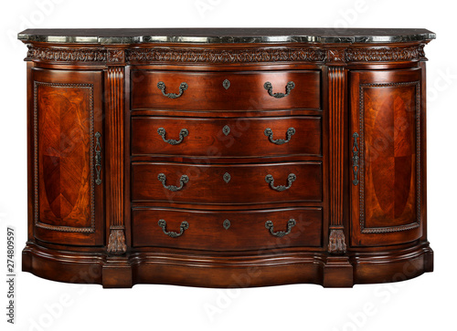 Dresser wood cabinet marble top with clipping path.