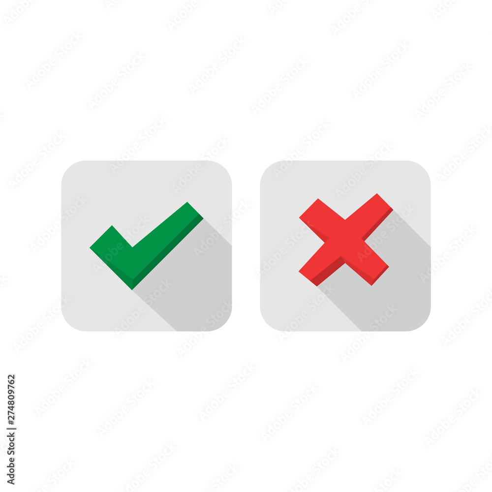 Tick and cross signs. Green checkmark and red X icons Tick and cross signs. Green checkmark and red X icons