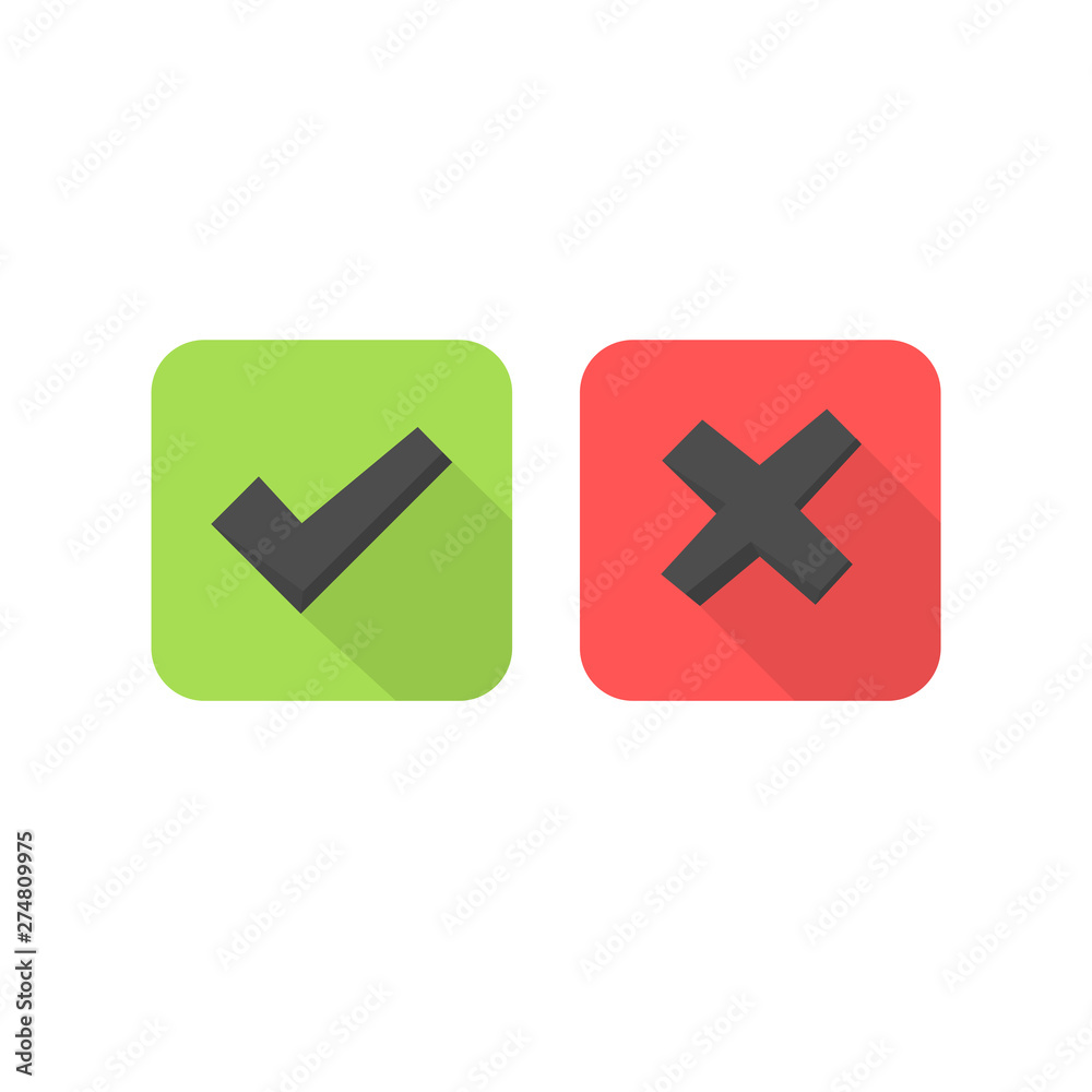 Tick and cross signs. Green checkmark and red X icons Tick and cross signs. Green checkmark and red X icons