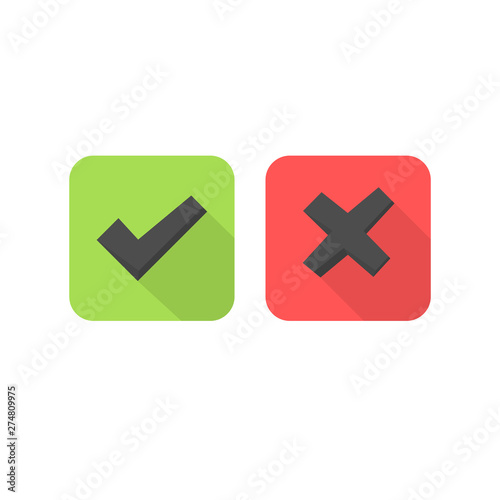 Tick and cross signs. Green checkmark and red X icons