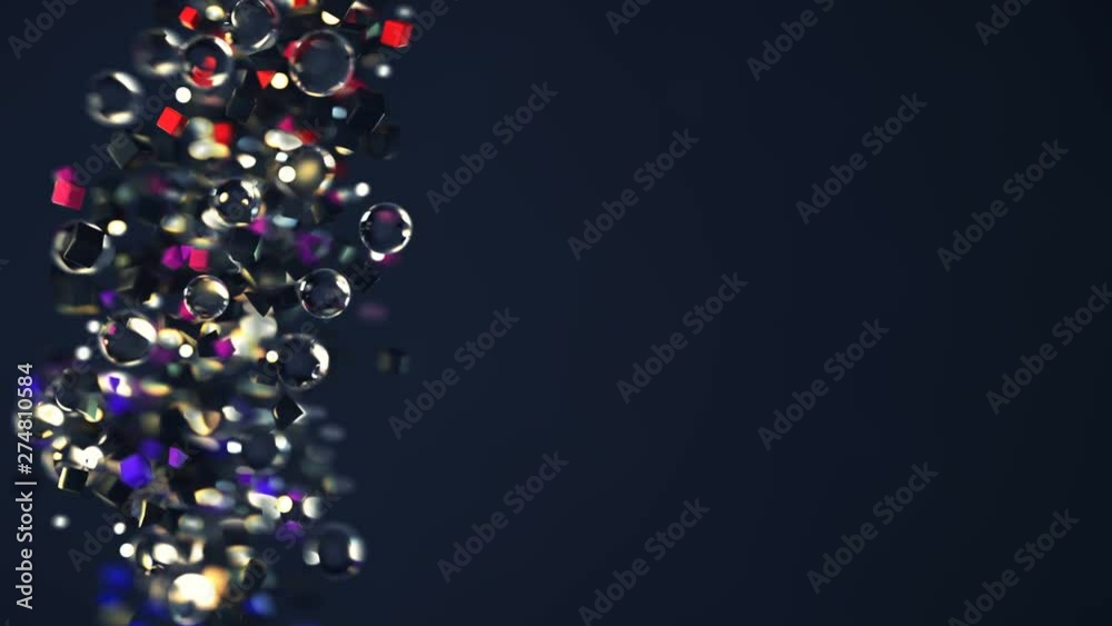 Stream of flying geometric shapes on edge and free space. Computer ...