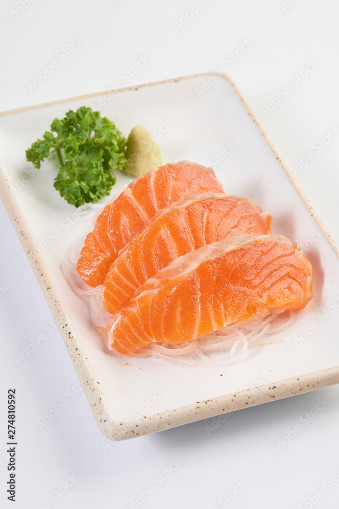 Sashimi salmon tuna and shrimp with rice. Mix sashimi Japanese food on white background- Image Sashimi salmon tuna and shrimp with rice. Mix sashimi Japanese food on white background- Image