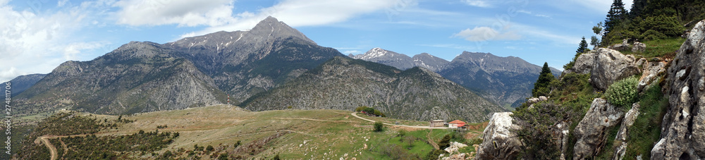 Panorama of mountain near Pangrati village in Greece