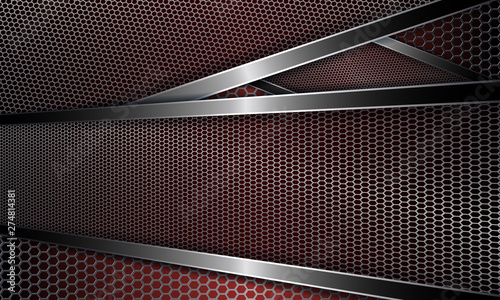 Abstract dark background with textural mesh metal frames with shiny edging