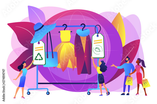 Recyclable and eco textile. Sustainable fashion, sustainable manufacturing brand, green technologies in fashion, ethical clothing production concept. Bright vibrant violet vector isolated illustration