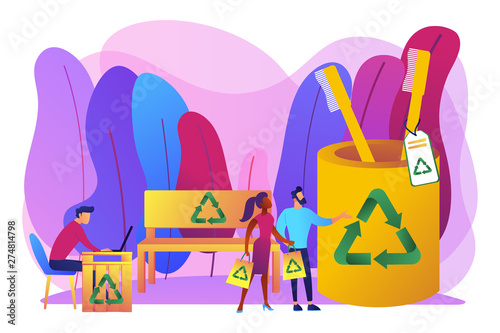 Reusable items, non-recyclable material alternatives. Waste free wood products, salvaged plywood products, secondary wood using concept. Bright vibrant violet vector isolated illustration