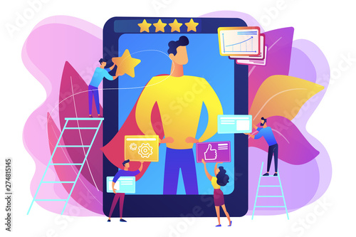 Personal development and self improvement course. Impression management, impression management strategies, social relationships development concept. Bright vibrant violet vector isolated illustration