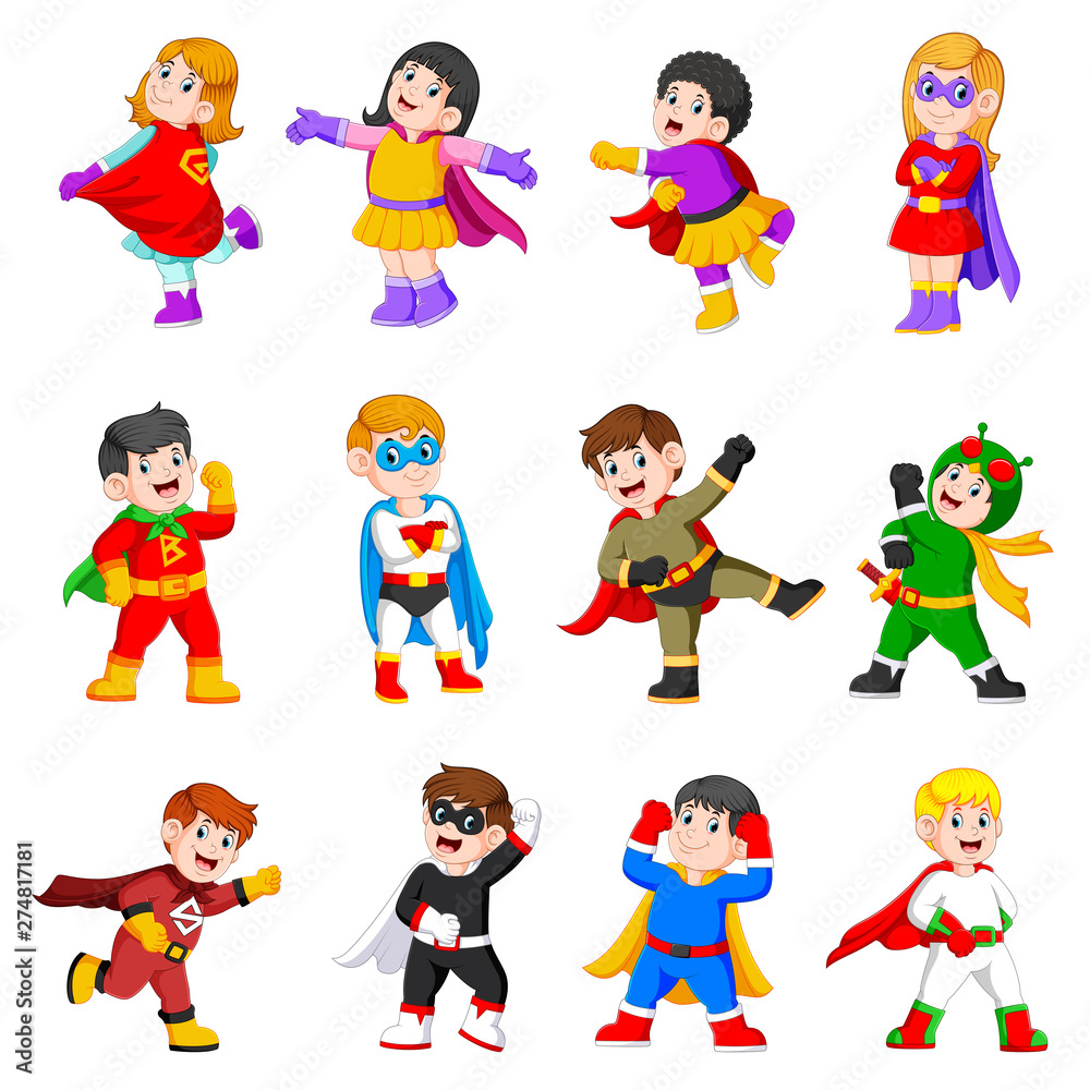 the collection of the children are using the superheroes costume the collection of the children are using the superheroes costume