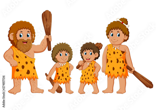 the caveman family is posing and smiling