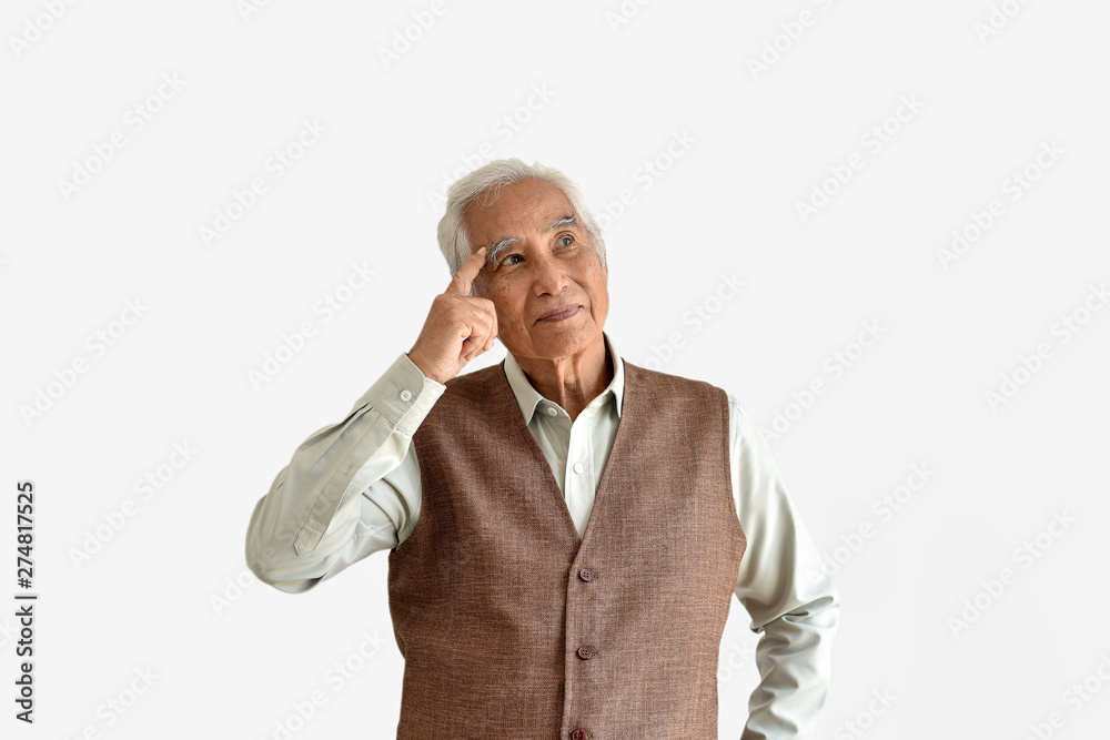 Confusing and forgetful elderly asian man with thinking gesture, Alzheimer's disease, Dementia cognitive brain problem in old pensioner, Senior healthcare concept. Confusing and forgetful elderly asian man with thinking gesture, Alzheimer's disease, Dementia cognitive brain problem in old pensioner, Senior healthcare concept.