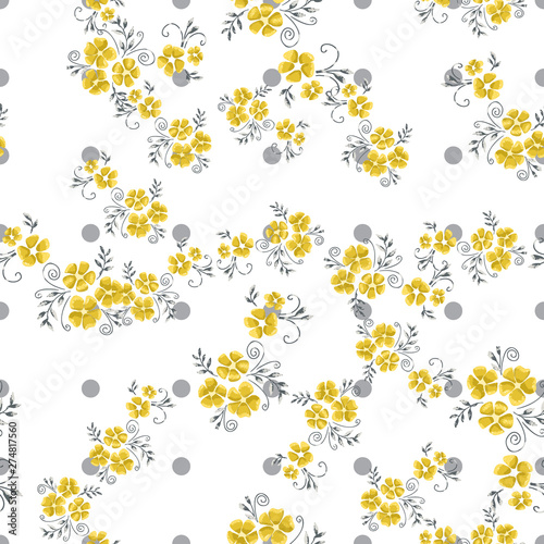 Vintage flowers in a new way. Stamens and leaves in a seamless pattern.