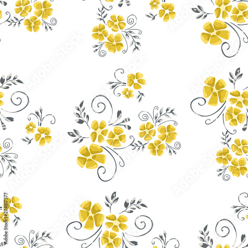 Vintage flowers in a new way. Stamens and leaves in a seamless pattern.