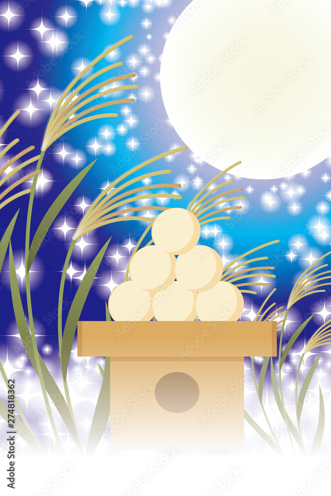 Background Wallpaper Vector Illustration Design Image Japan China Asia Free Size 背景 壁紙 ベクター イラスト デザイン 無料 無料素材 バックグラウンド フリー素材 イメージ 和風素材 日本 お月見 伝統行事 ススキ 満月 中秋の名月 団子