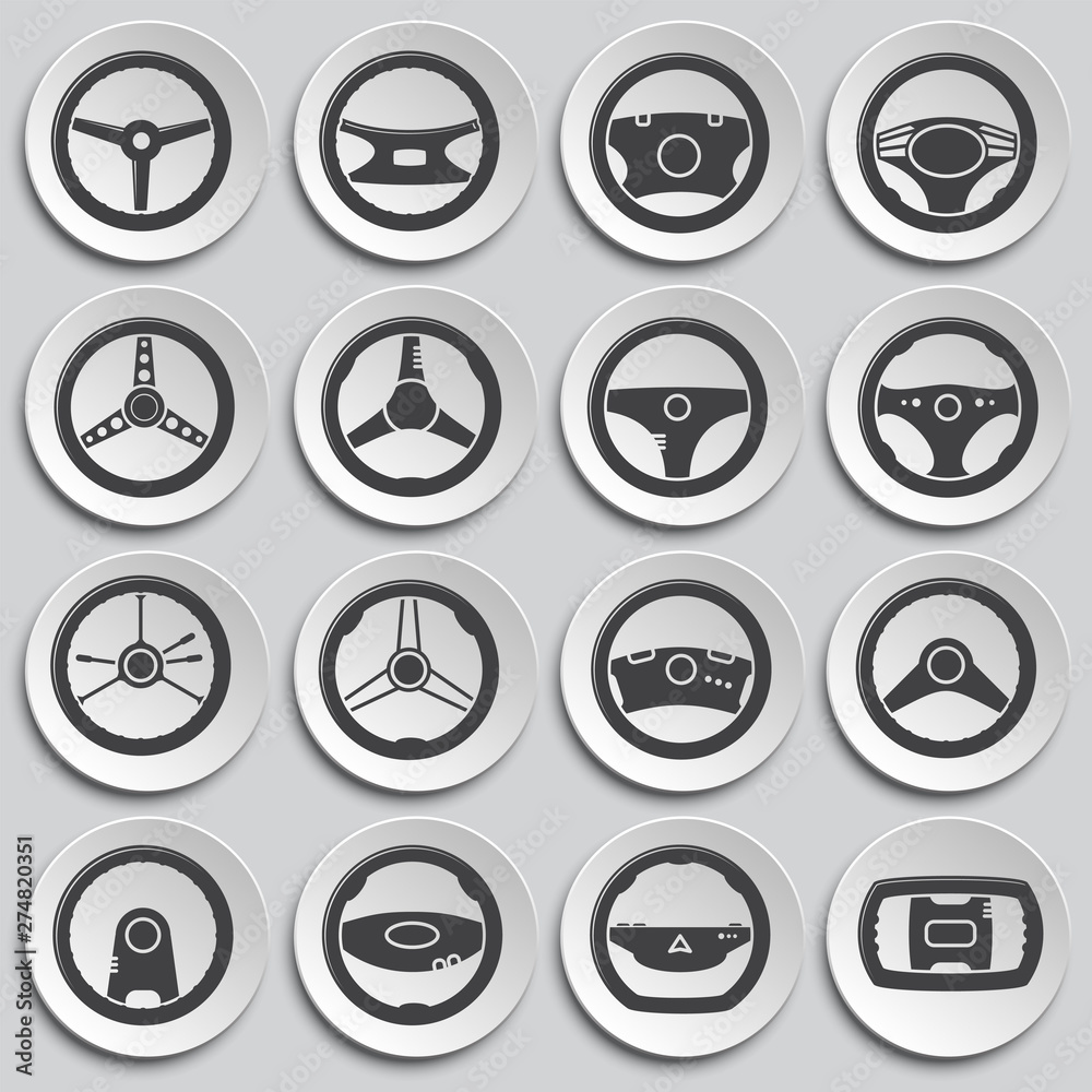 Steering wheel related icon set on background for graphic and web design. Simple illustration. Internet concept symbol for website button or mobile app. Steering wheel related icon set on background for graphic and web design. Simple illustration. Internet concept symbol for website button or mobile app.
