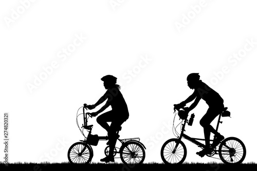 silhouette vintage bike and love couple on white background